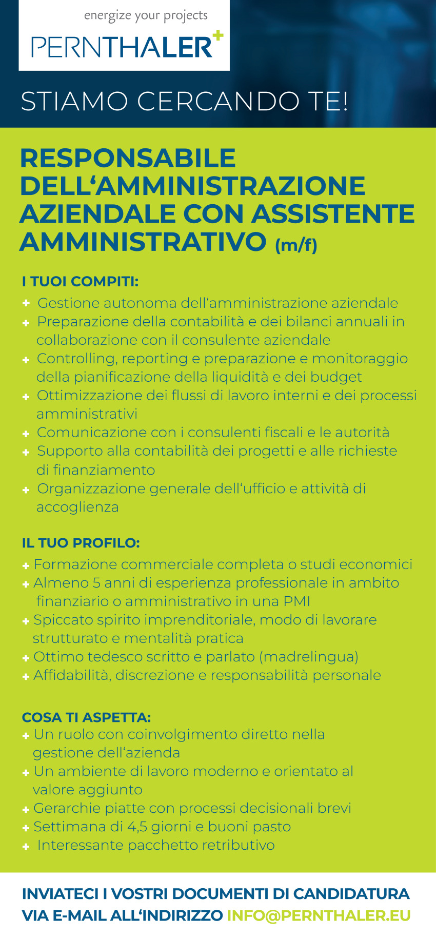 Responsabile dell'Amministrazione Aziendale con Assistente Amministrativo (m/f)