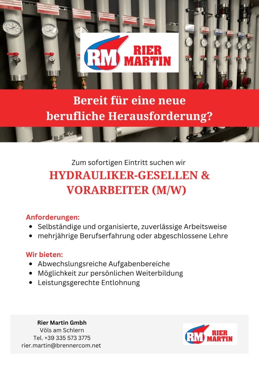 Hydrauliker-Gesellen & Vorarbeiter (m/w)