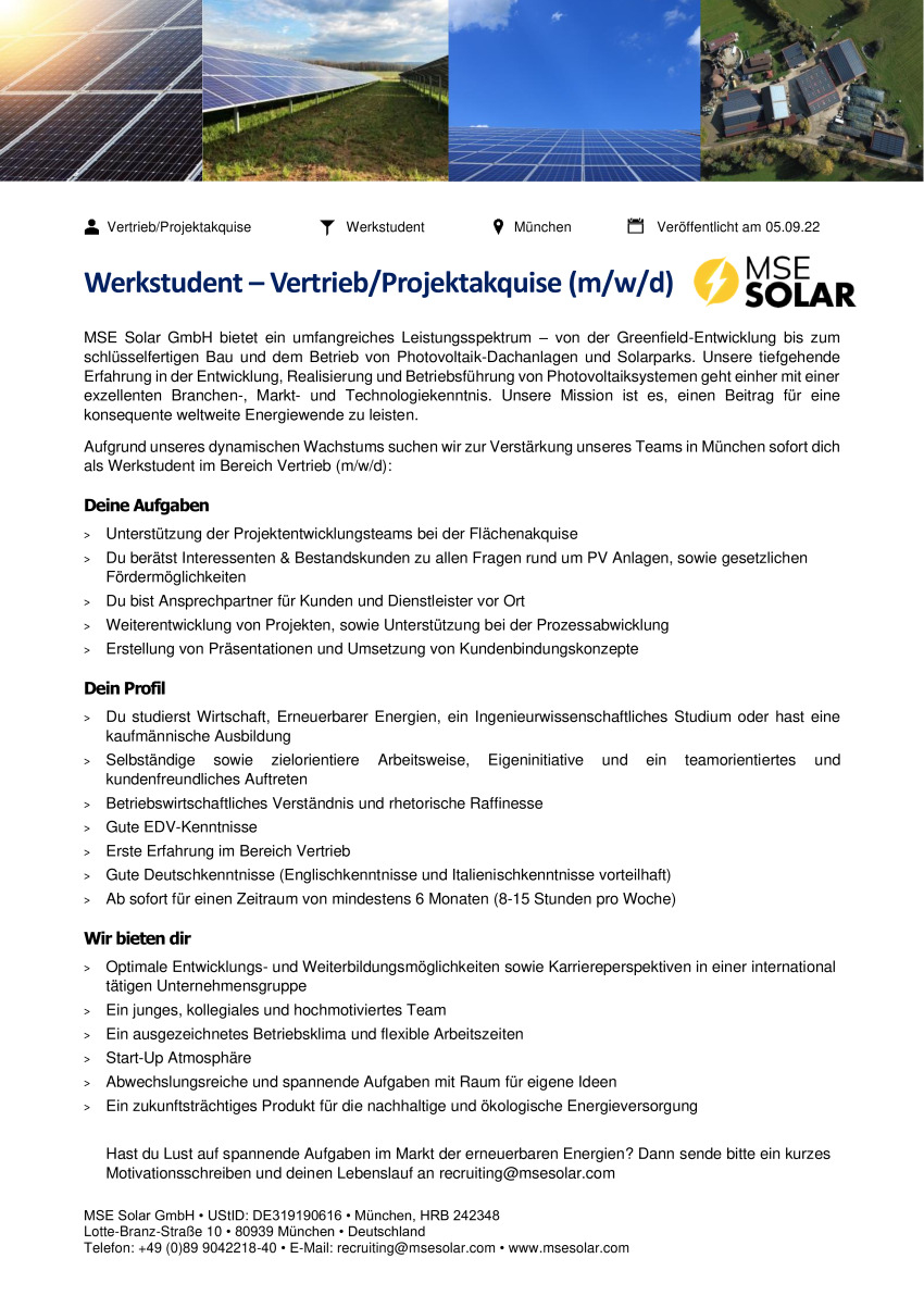 Werkstudent – Vertrieb/Projektakquise (m/w/d)
