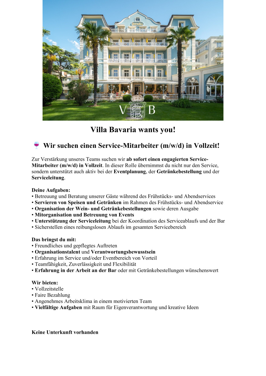 Service - Mitarbeiter|in - (m/w/d) mit Event- und Getränkeplanung sowie Unterstützung der Serviceleitung & Bar 