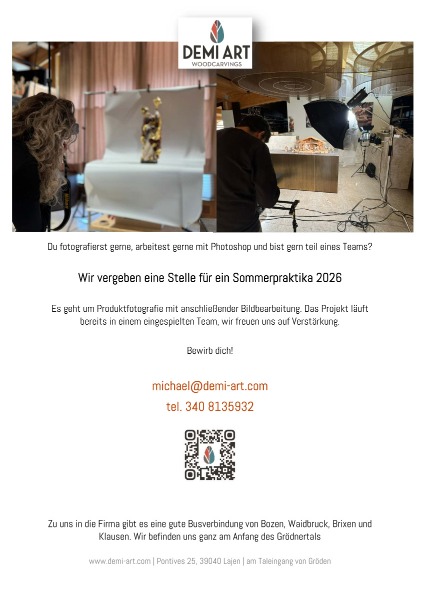 Sommerpraktikum Studiofotografie und Bildbearbeitung