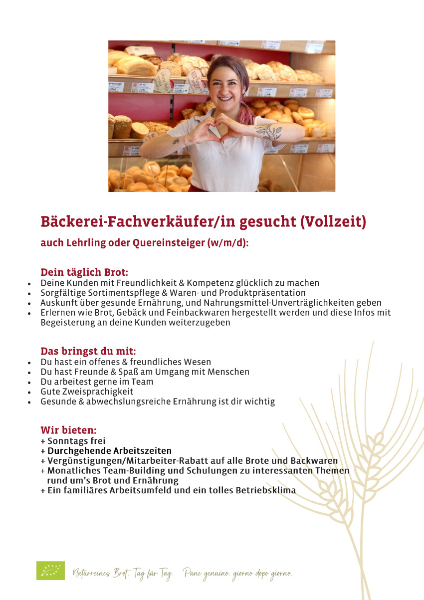 Bäckerei-Fachverkäufer/in gesucht (Vollzeit)