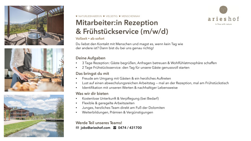 Mitarbeiter für Rezeption und Verwaltung (m/w/d)