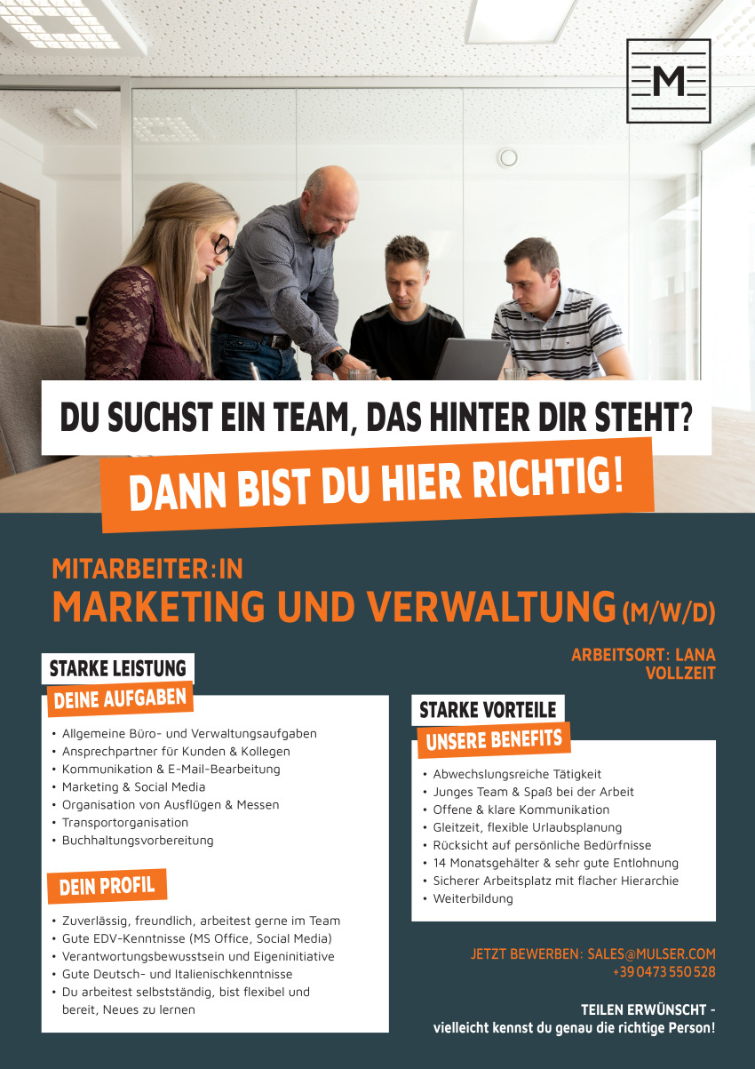 Mitarbeiter:in Marketing und Verwaltung (m/w/d)