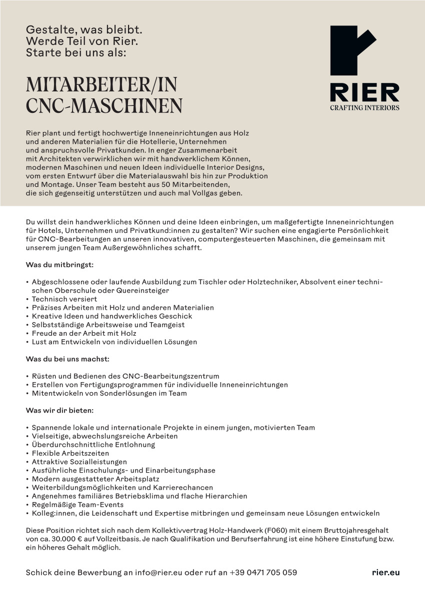 CNC-Maschinen Mitarbeiter:in (m/w/d)