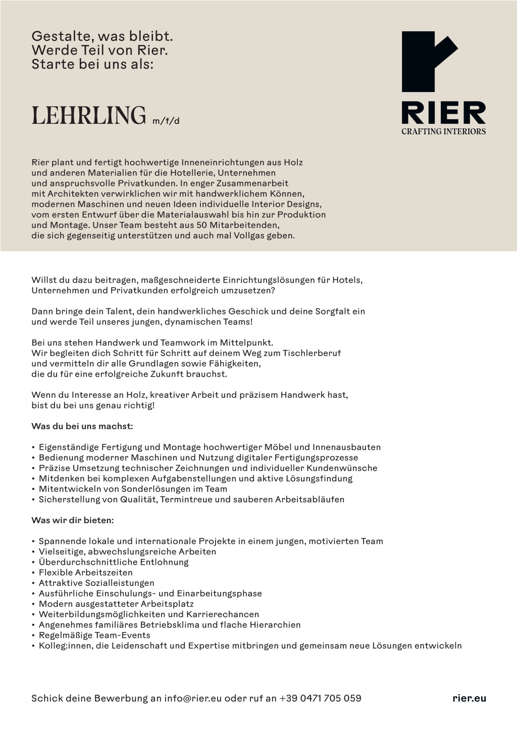 Tischler-Lehrling (m/w/d)