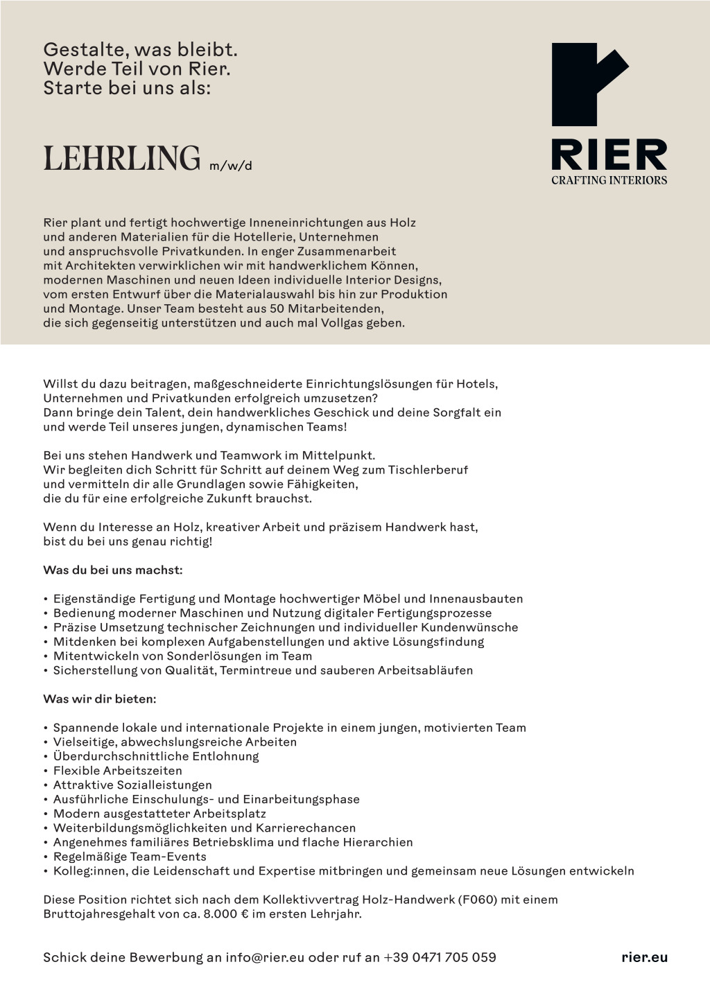 Tischler-Lehrling (m/w/d)