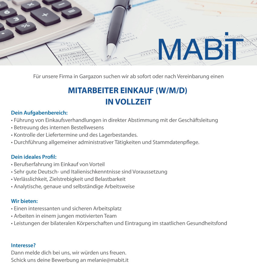 Mitarbeiter Einkauf (w/m/d) in Vollzeit