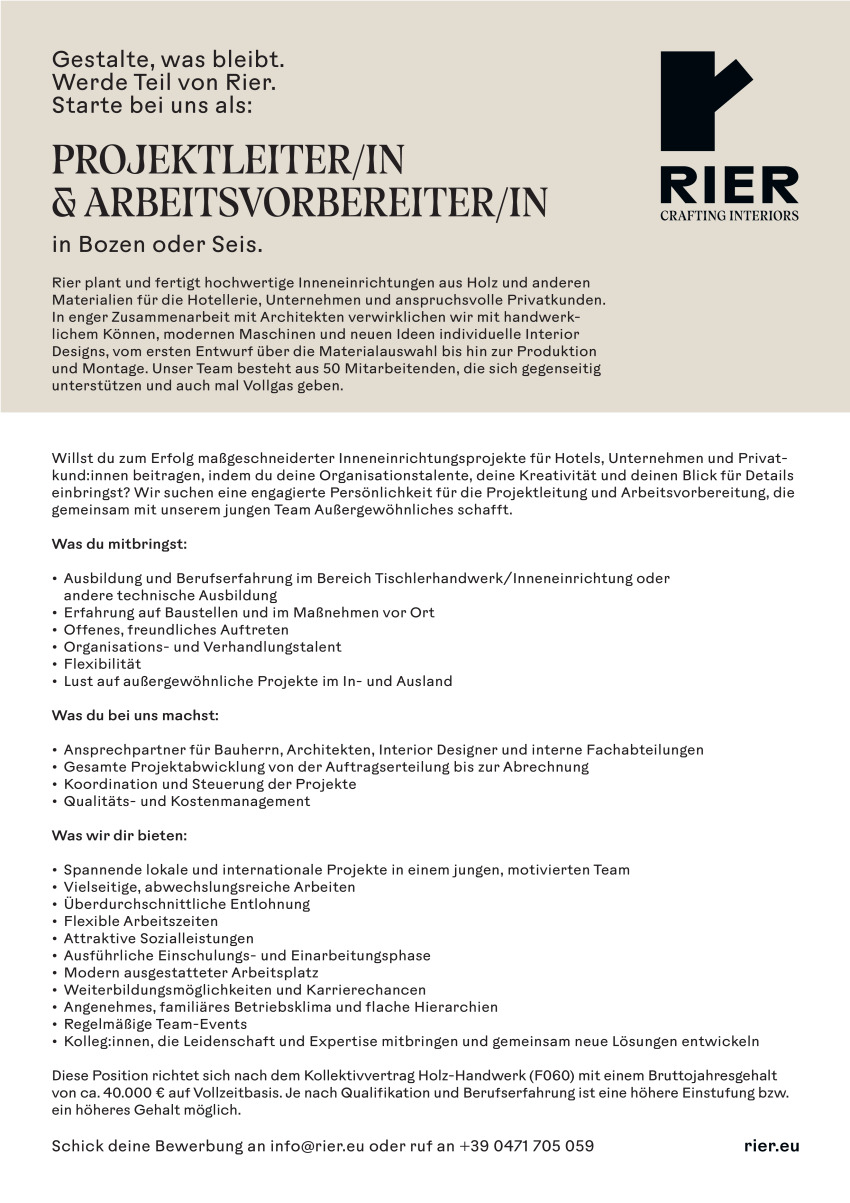 Projektleiter:in & Arbeitsvorbereiter:in (m/w/d)