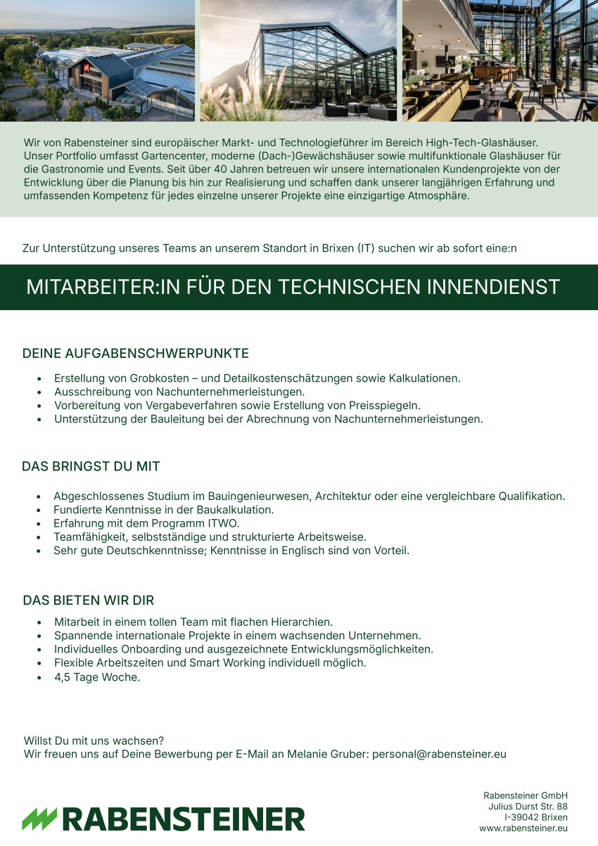 Mitarbeiter:in für den technischen Innendienst 