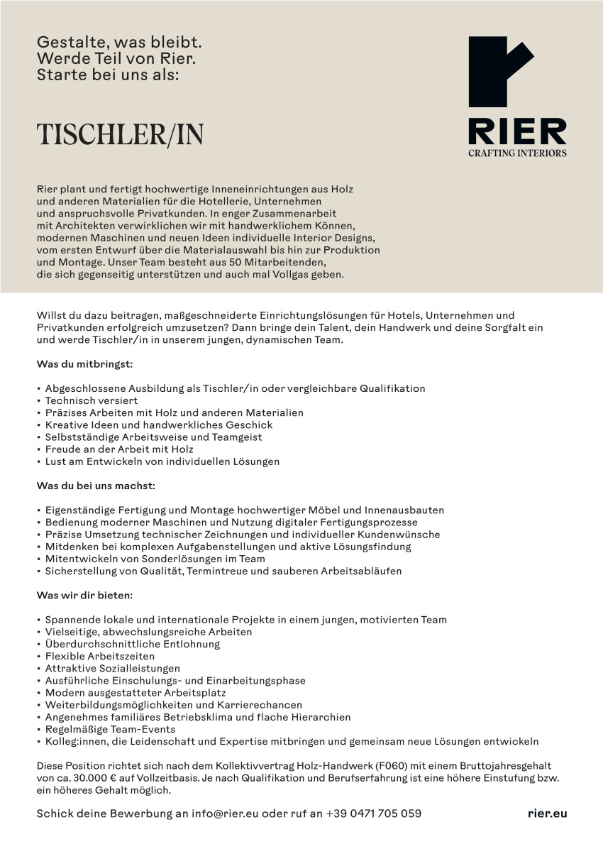Tischler:in (m/w/d)