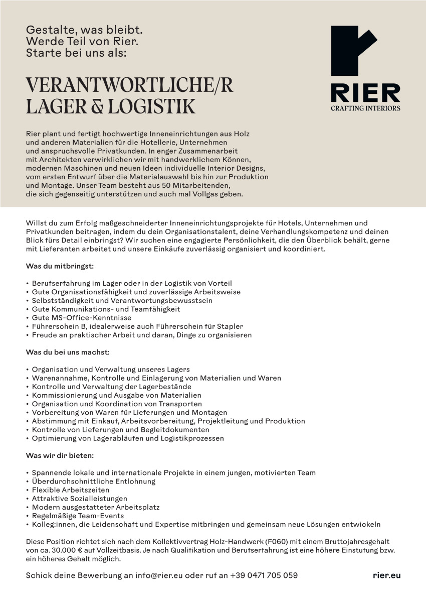 Verantwortliche/r Lager & Logistik (m/w/d)