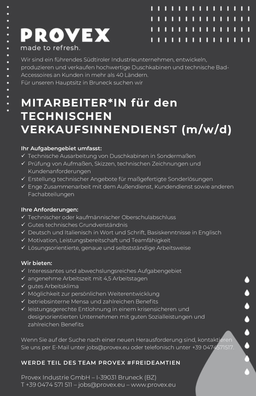 Mitarbeiter*in für den technischen Verkaufsinnendienst (m/w/d)