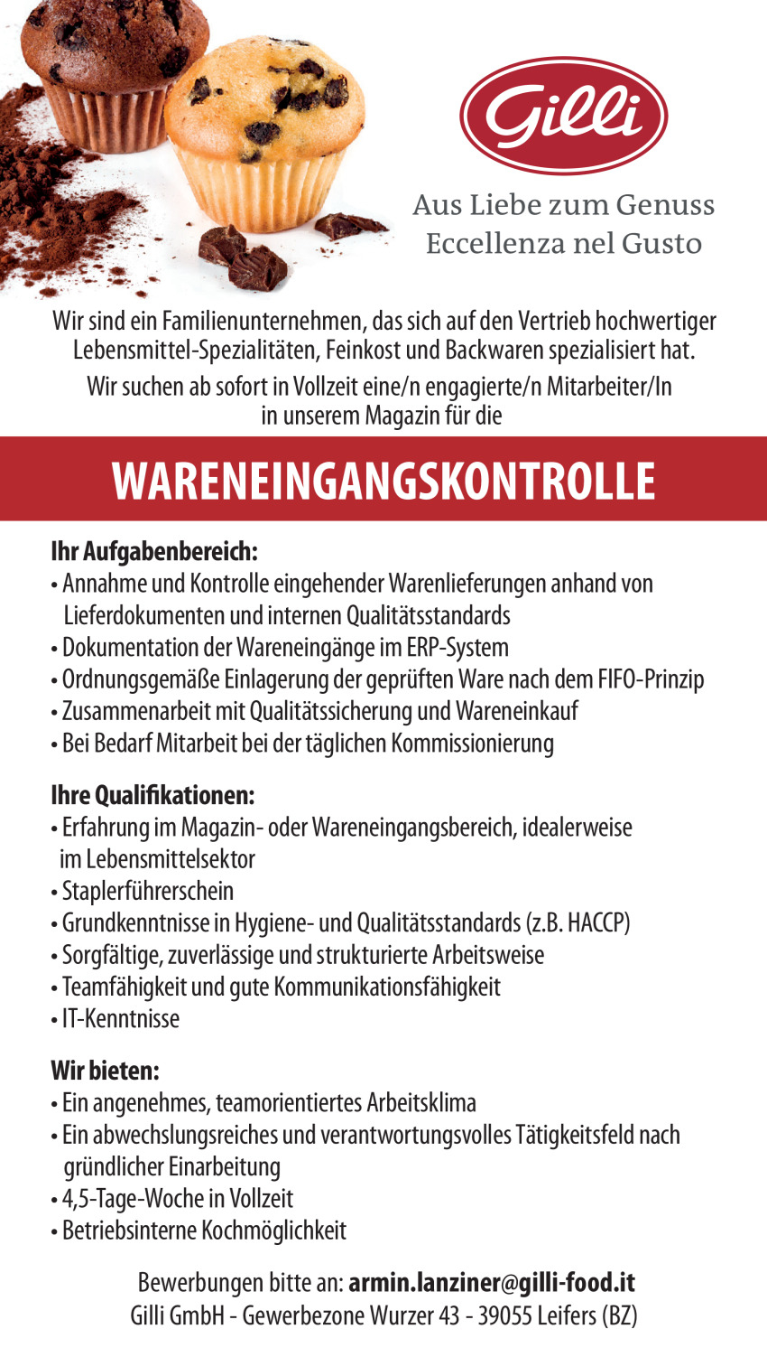 Mitarbeiter/in für die Wareneingangskontrolle (m/w/d)