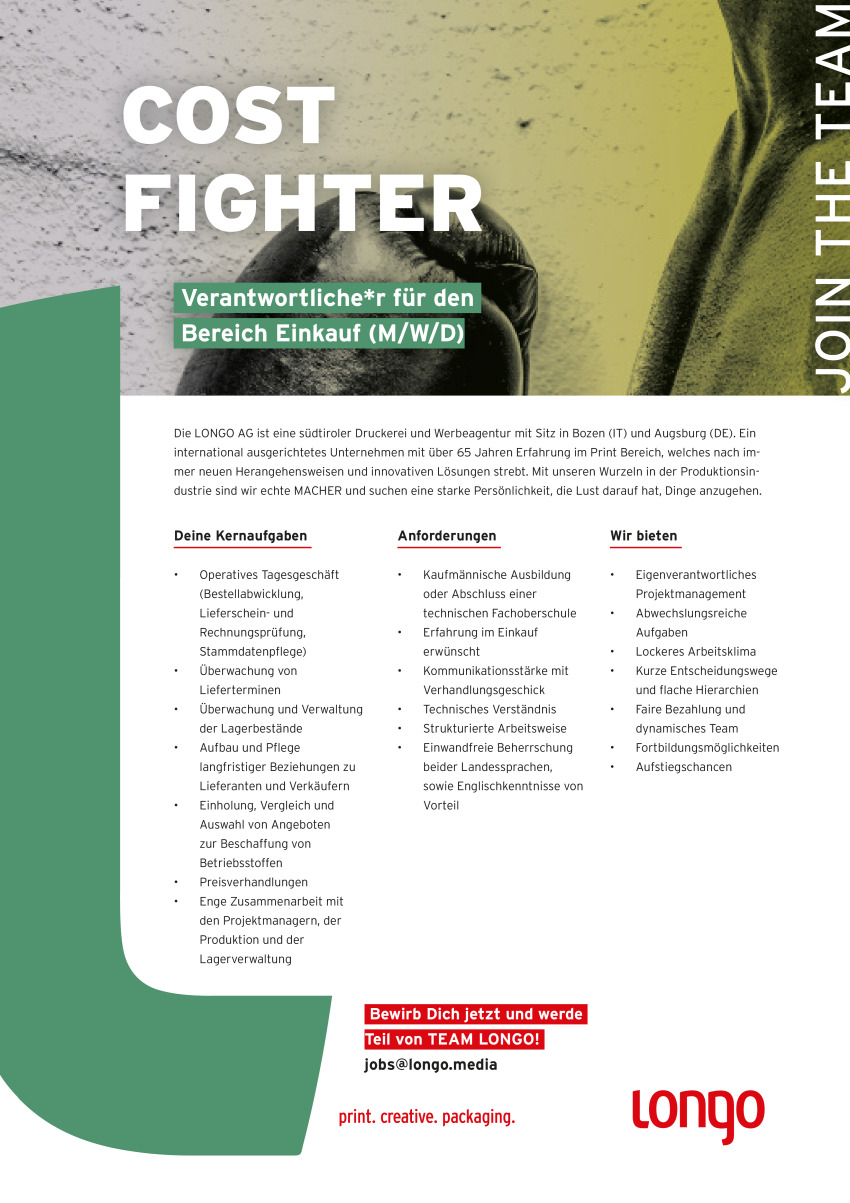 Verantwortliche*r Bereich Einkauf (m/w/d) (Cost Fighter)