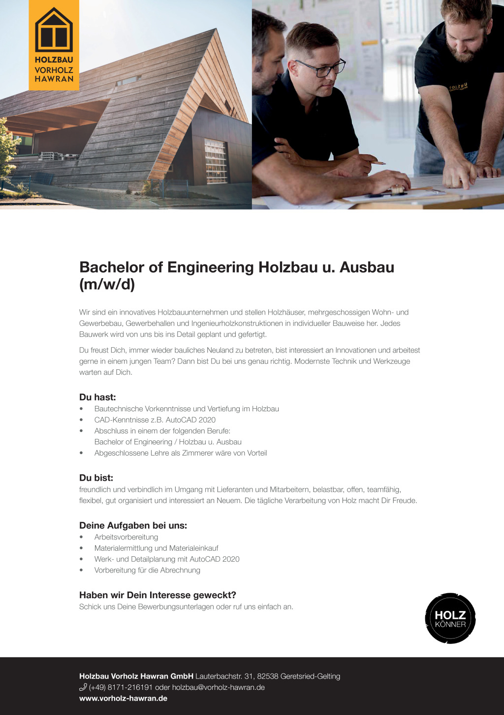 Bachelor of Engineering Holzbau und Ausbau (m/w/d)