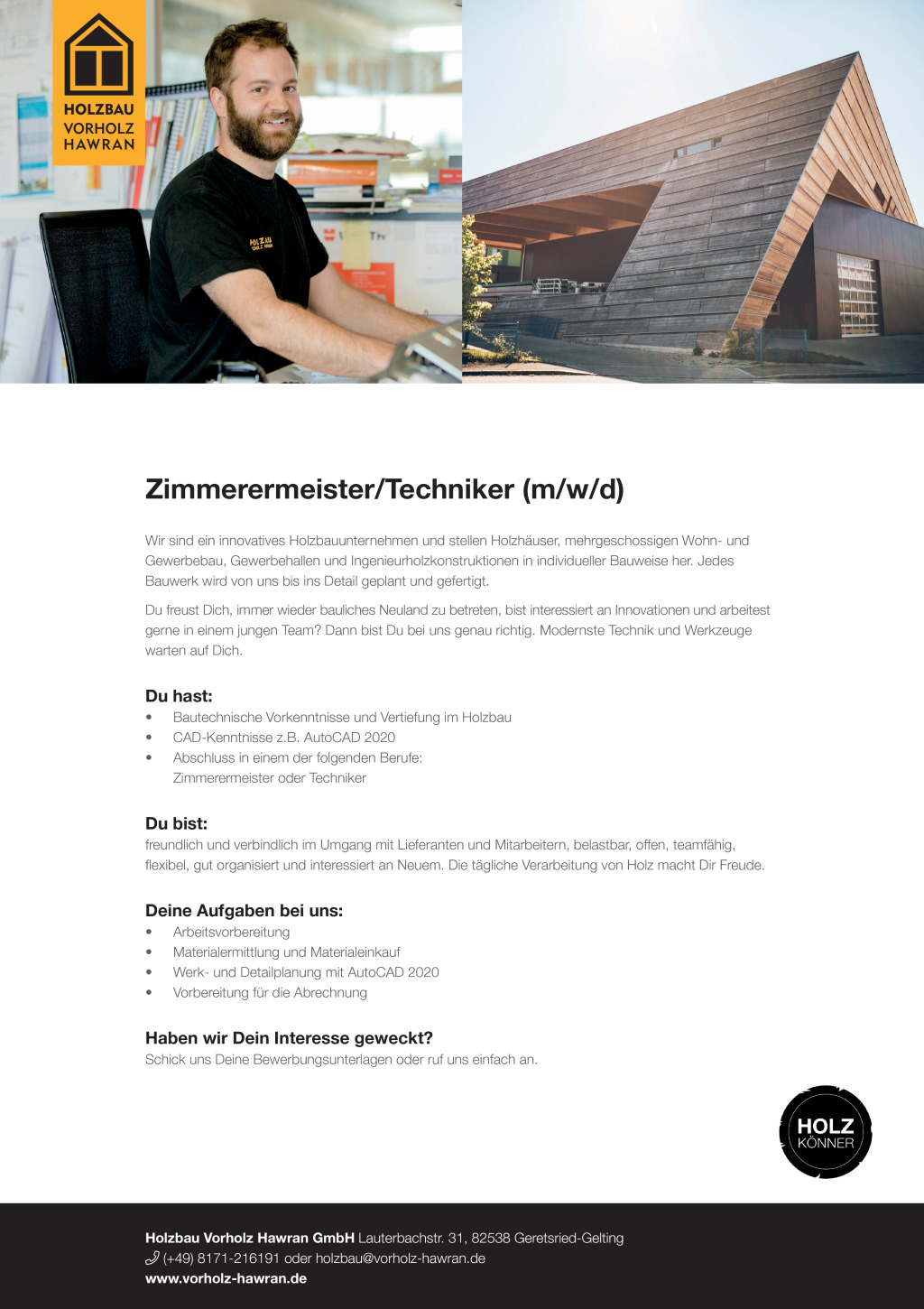 Zimmerermeister / Techniker (m/w/d)