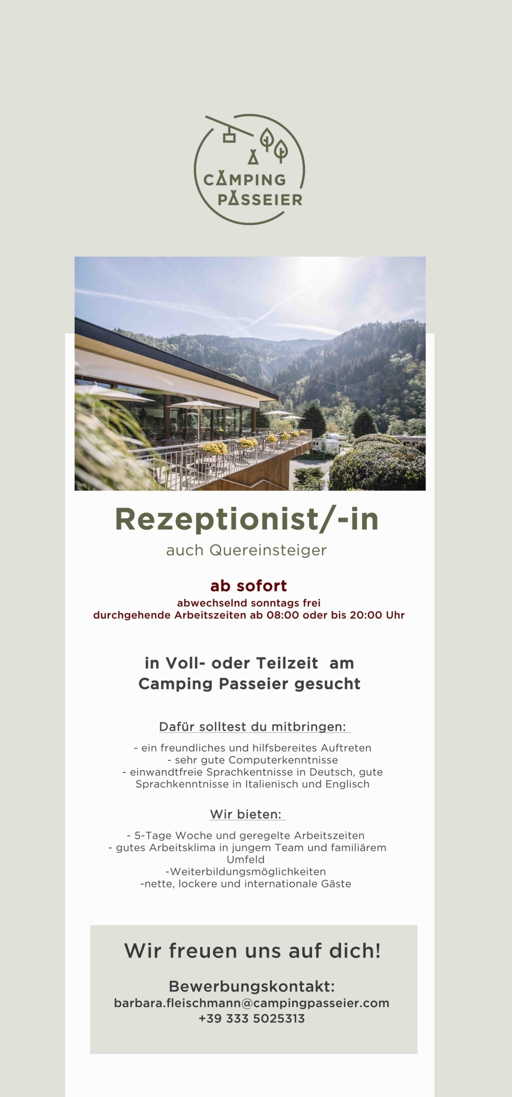 Rezeptionist/-in ab sofort
