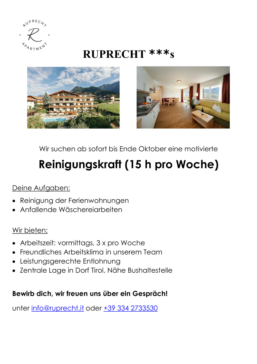 Reinigungskraft (15 h pro Woche)
