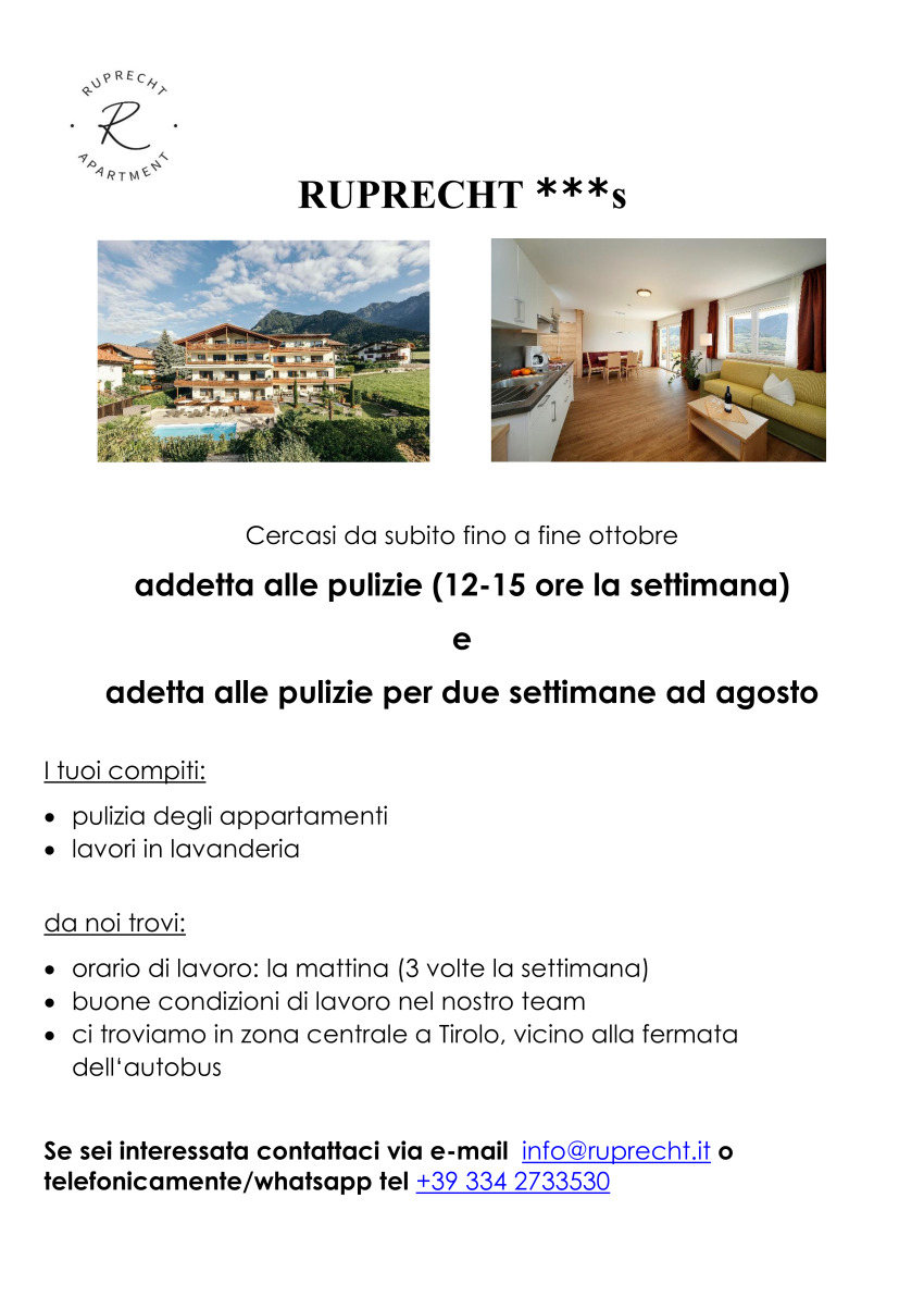 Addetta alle pulizie (12 - 15 ore la settimana)