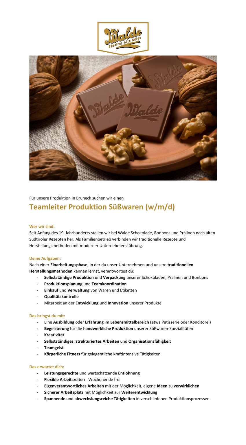 Teamleiter Produktion Süßwaren (w/m/d)