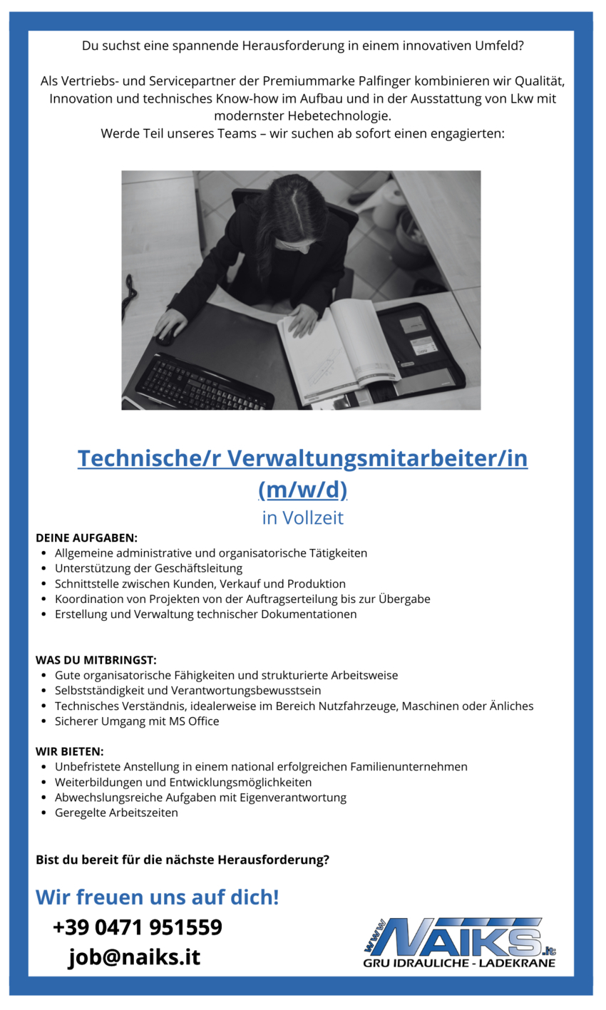 Technische/r Verwaltungsmitarbeiter/in (m/w/d)
