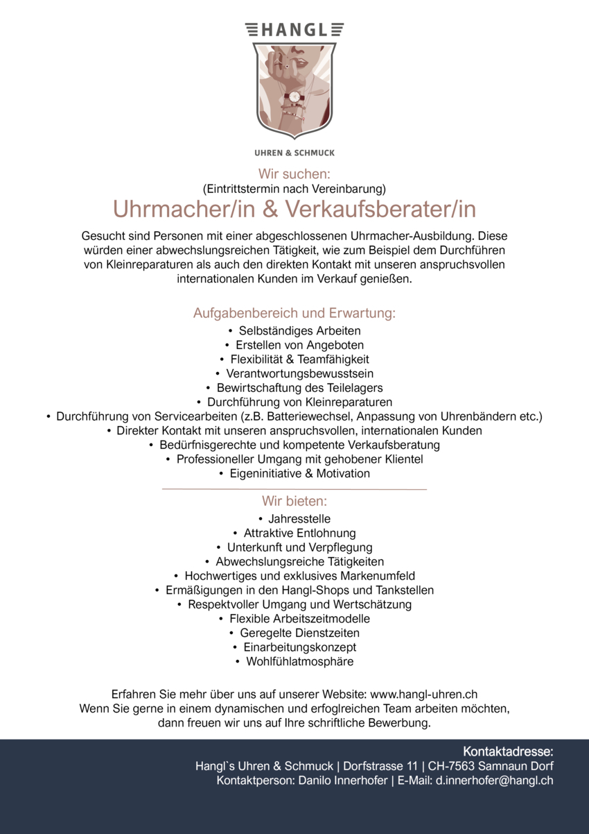 Uhrmacher/in & Verkaufsberater/in