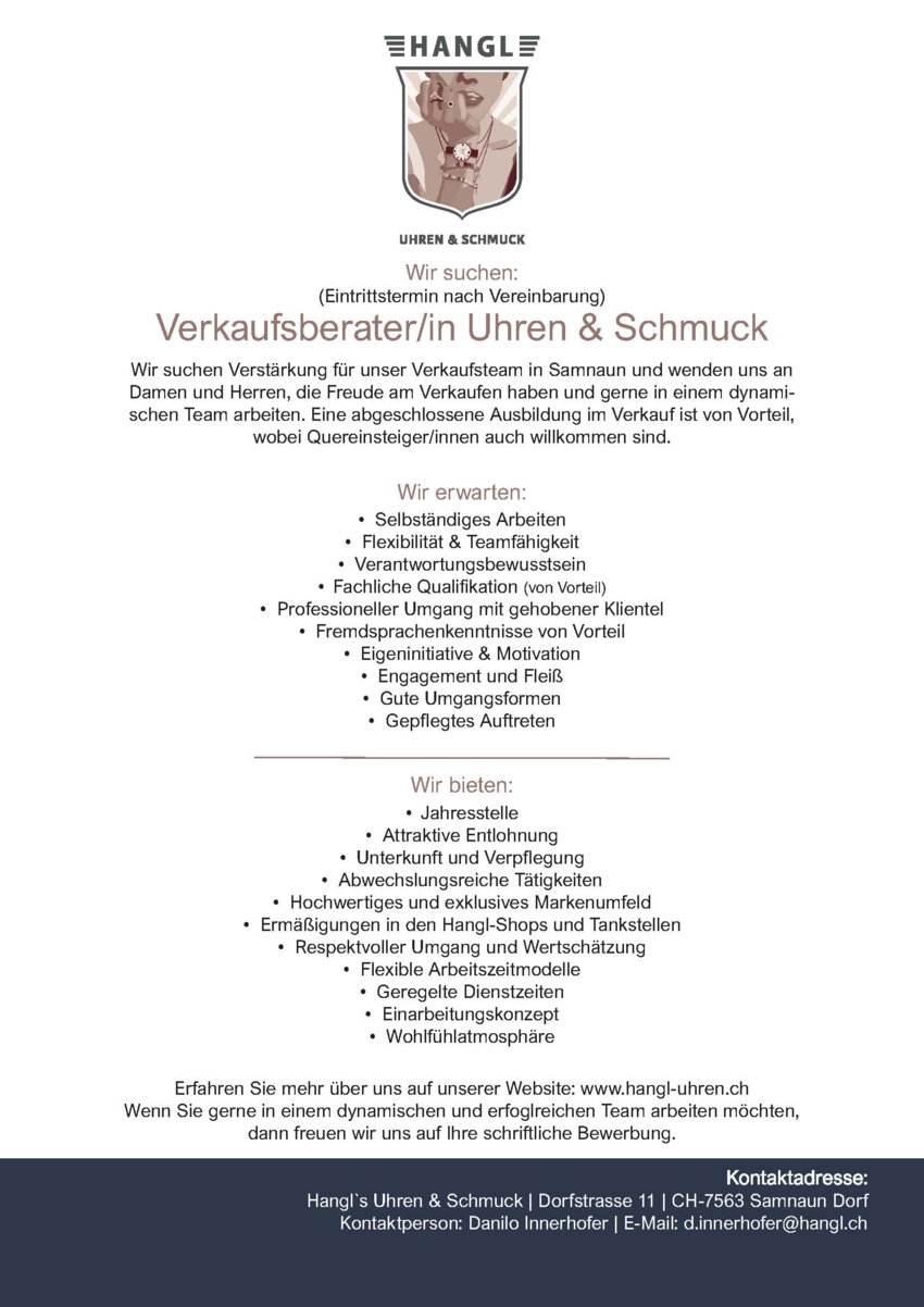 Verkaufsberater/-in Uhren & Schmuck 