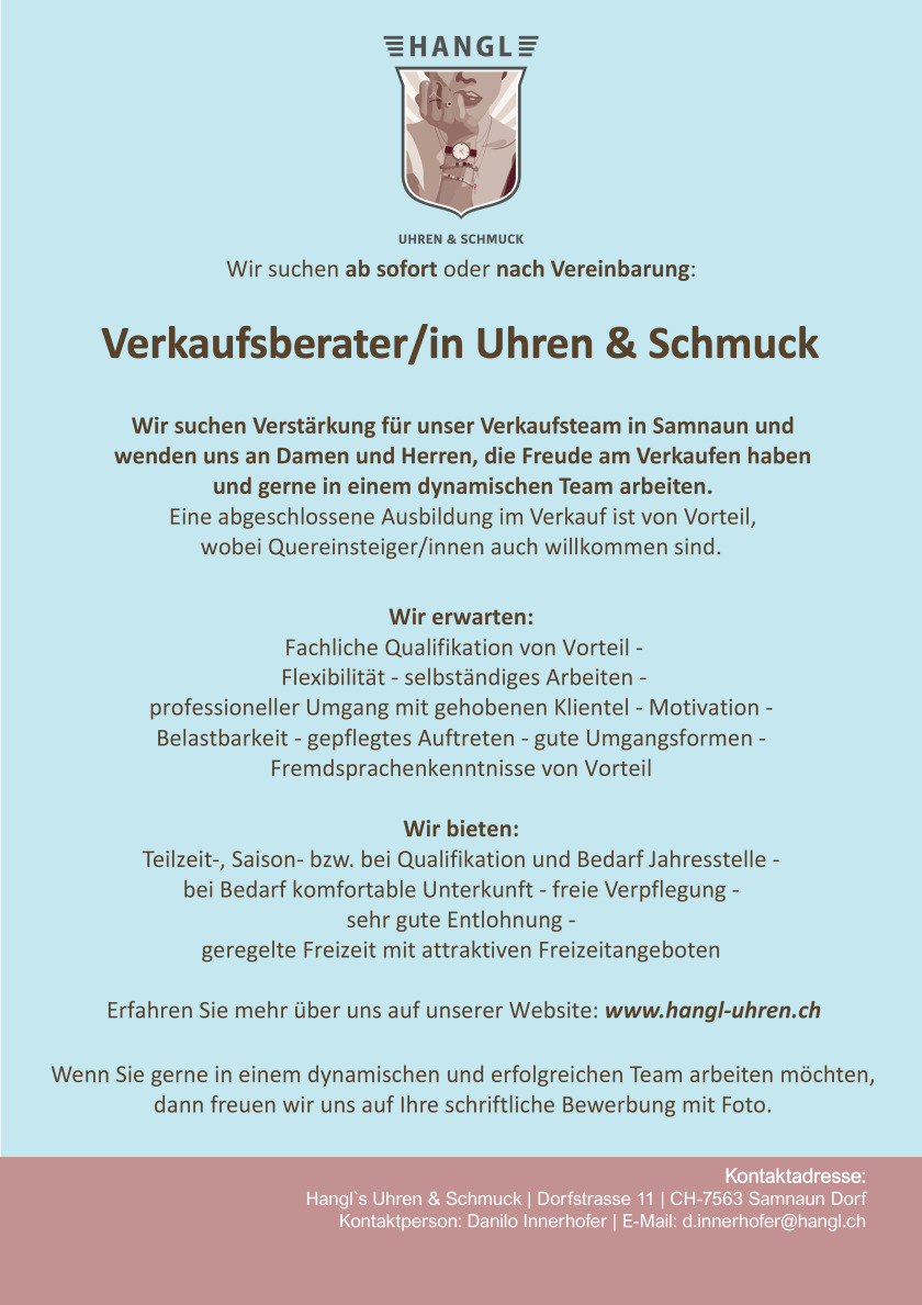 Verkaufsberater/-in Uhren & Schmuck