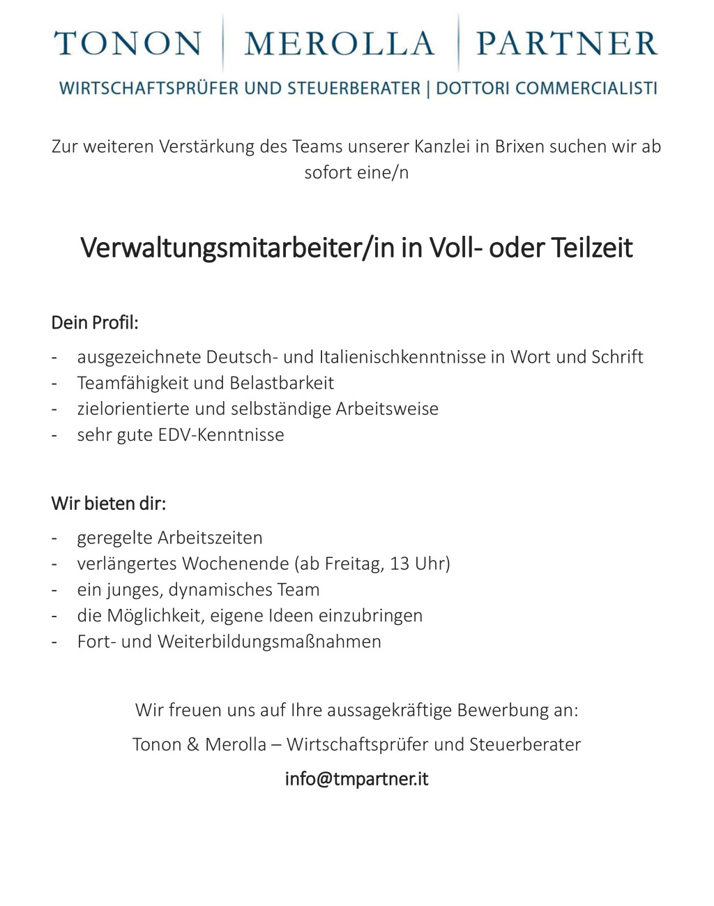 Verwaltungsmitarbeiter/in
