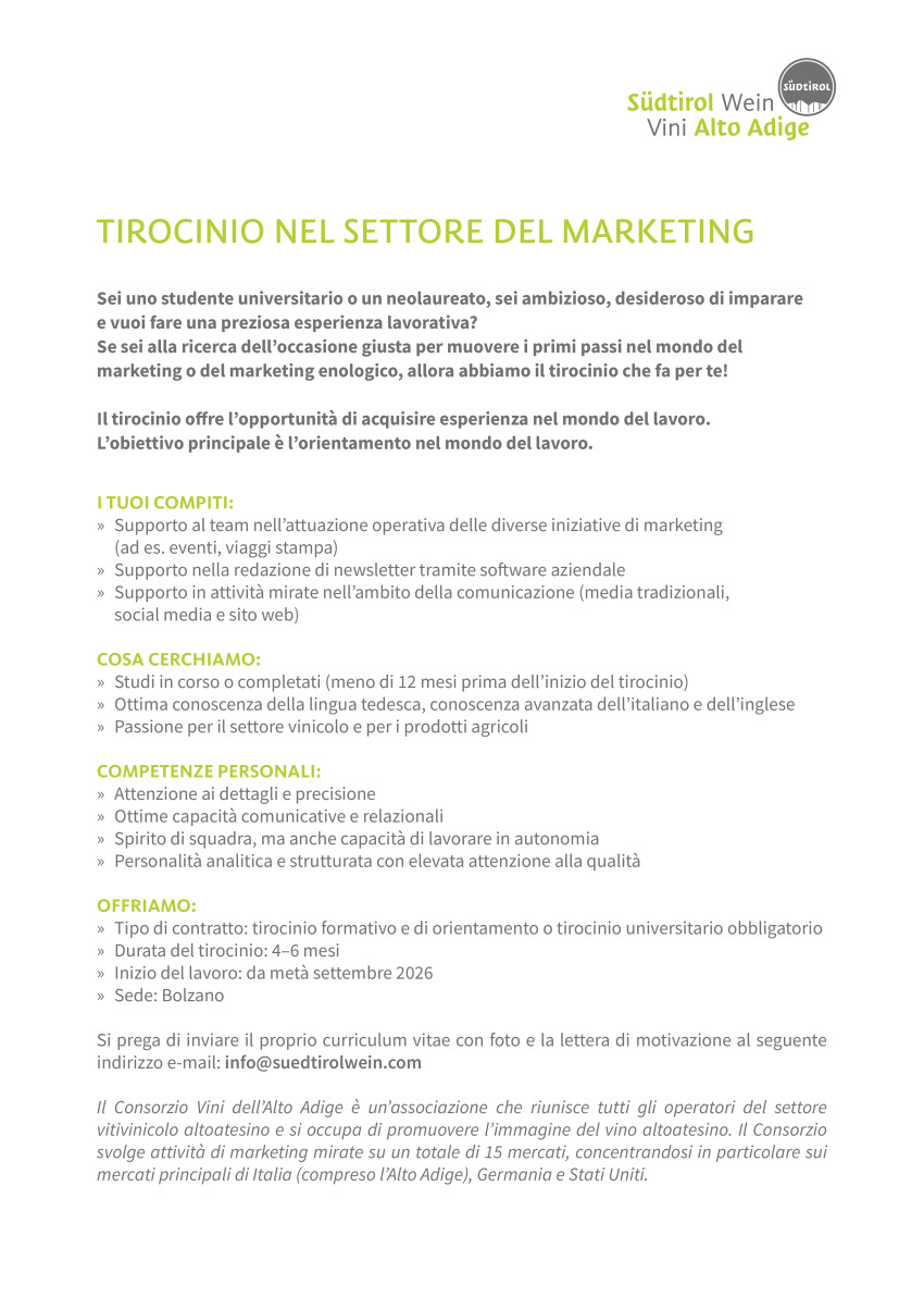 Tirocinio nel settore del Marketing (m/f/d)