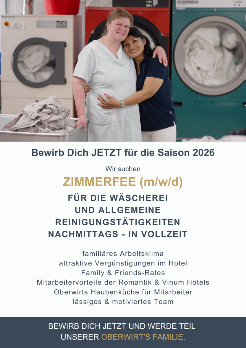 Zimmerfee (m/w/d) für die Wäscherei und allgemeine Reinigungstätigkeiten nachmittags