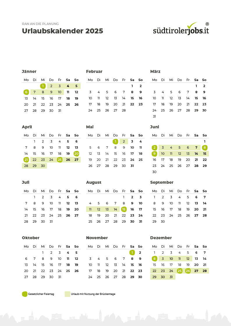 Urlaubskalender Fenstertage 2025